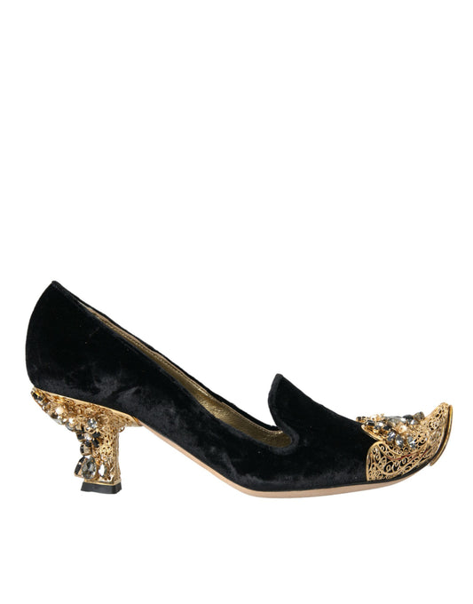 Zapatos de tacón con adornos de terciopelo negro de Dolce & Gabbana