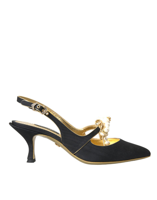 Zapatos con tiras cruzadas y perlas sintéticas de cuero negro de Dolce & Gabbana