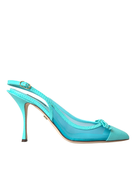 Zapatos de tacón alto con tira trasera y malla de cuero azul de Dolce & Gabbana