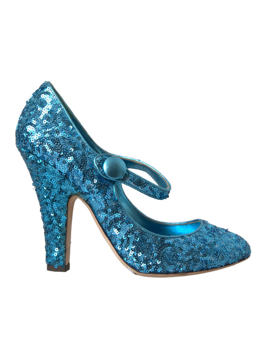 Zapatos de tacón alto Mary Jane con lentejuelas azules de Dolce & Gabbana