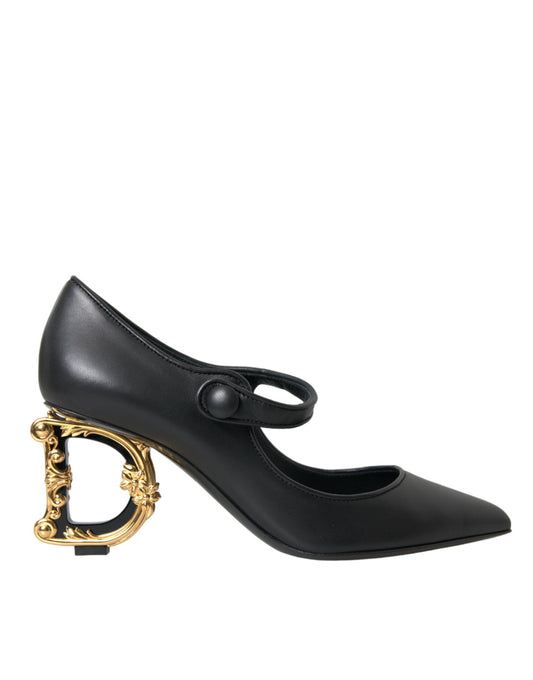 Zapatos de tacón Mary Jane con logo en cuero negro de Dolce & Gabbana