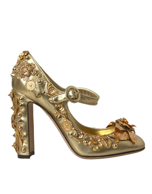 Zapatos Mary Jane de piel dorada con cristales de Dolce & Gabbana