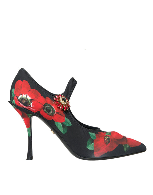 Zapatos Mary Jane con cristales y flores en color negro de Dolce & Gabbana