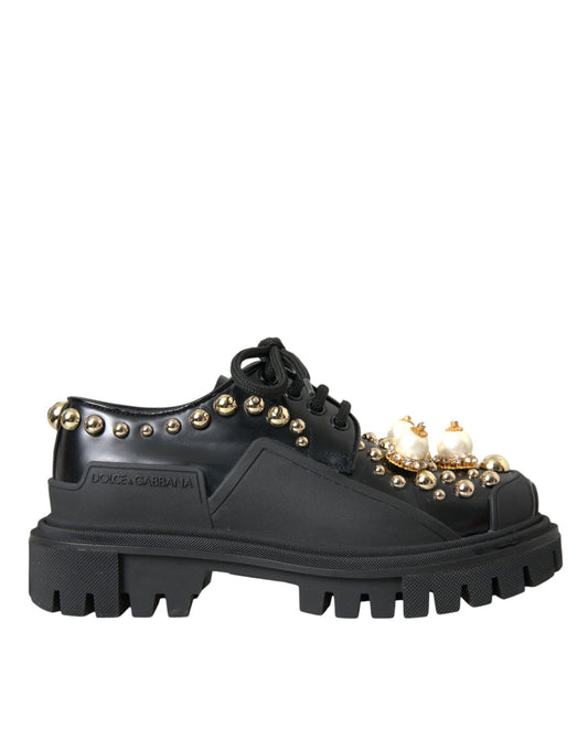 Zapatos Derby de trekking de piel negra con adornos de Dolce & Gabbana