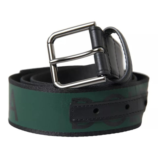 Cinturón de piel verde y negra con hebilla de metal plateado de Dolce & Gabbana