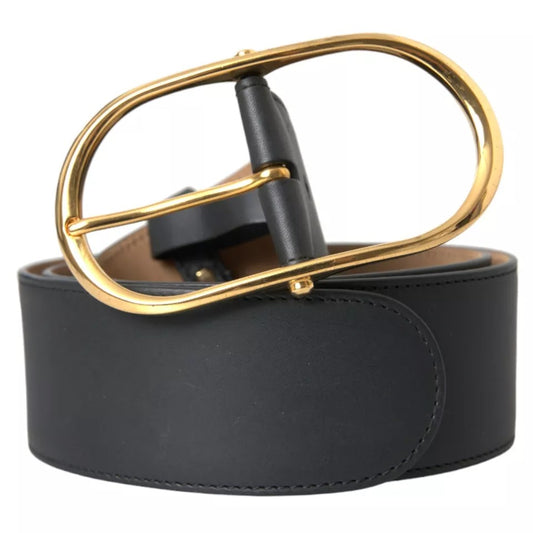 Cinturón de piel negra con hebilla de metal ovalada dorada de Dolce & Gabbana