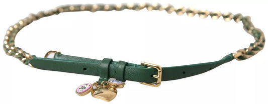Cinturón con hebilla dorada y cadena adornada en verde de Dolce & Gabbana