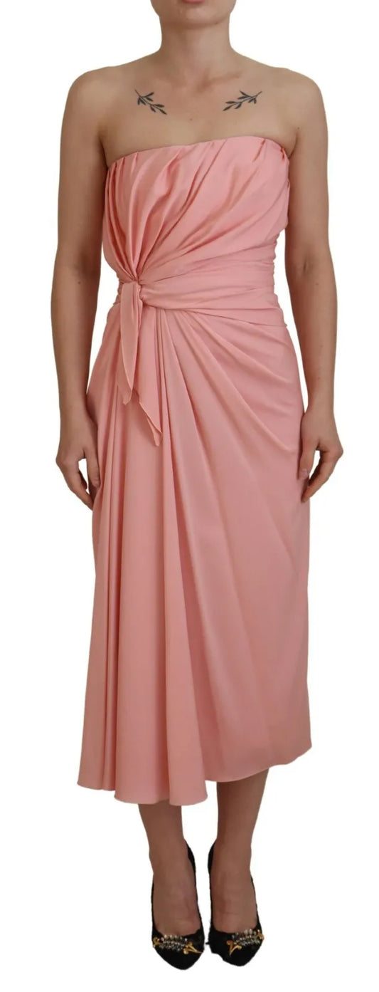 Vestido midi sin tirantes de seda elástica en color rosa de Dolce & Gabbana