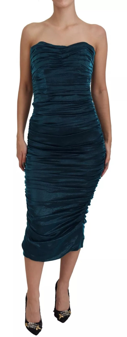 Vestido ajustado sin tirantes de satén azul en mezcla de seda de Dolce & Gabbana