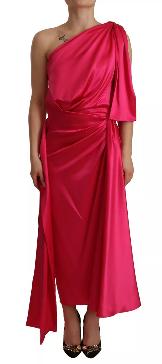 Vestido midi ajustado de seda rosa con un solo hombro de Dolce & Gabbana