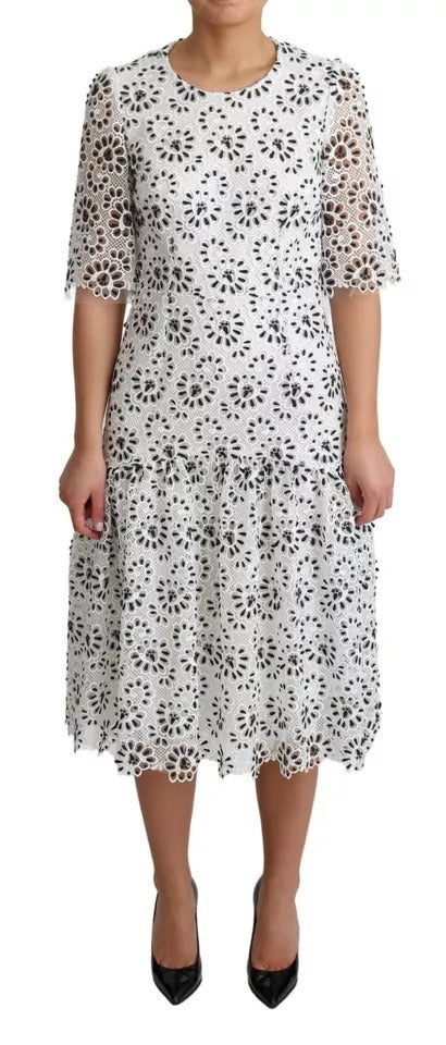 Vestido midi de poliéster con corte en A y diseño con aberturas en color blanco de Dolce & Gabbana