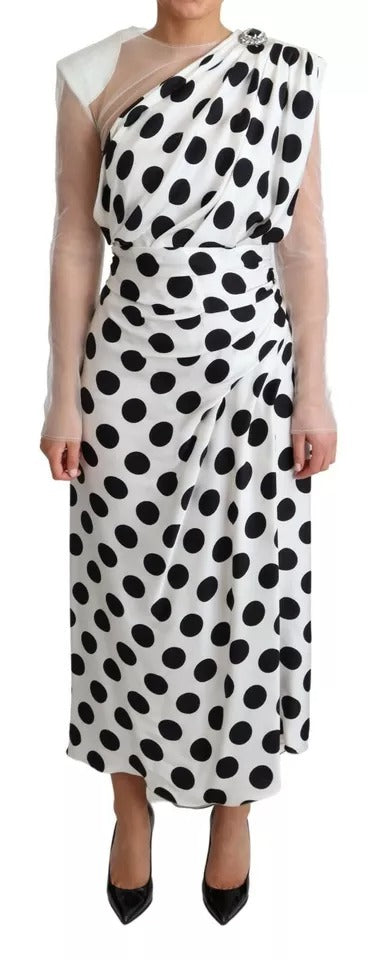 Vestido de un hombro con cristales y lunares blancos de Dolce & Gabbana