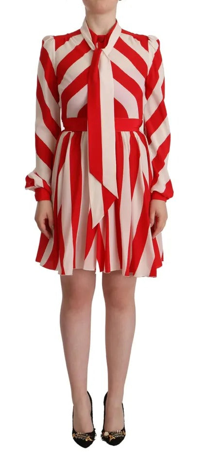 Vestido minivestido recto de seda en blanco y rojo de Dolce & Gabbana