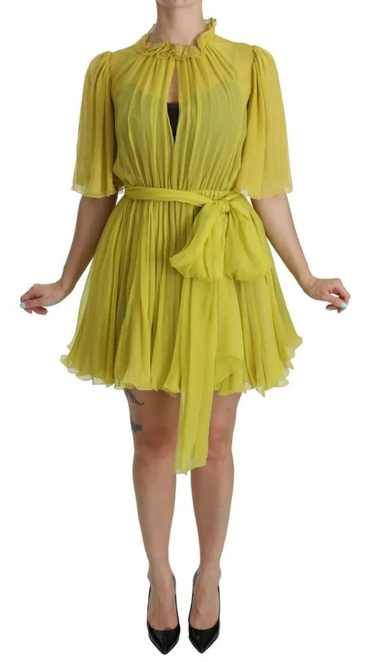 Vestido camisero de seda en forma de A de color amarillo de Dolce & Gabbana