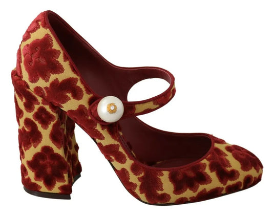 Zapatos de tacón Mary Jane con brocado floral rojo de Dolce & Gabbana