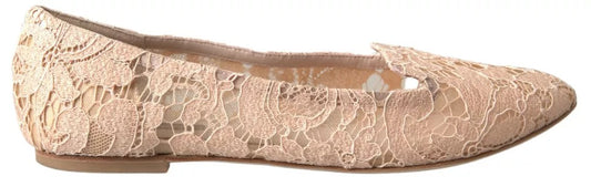 Mocasines planos con encaje floral en beige de Dolce & Gabbana