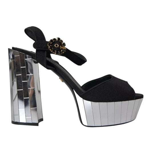 Sandalias con plataforma y cristales y tacones negros de Dolce & Gabbana
