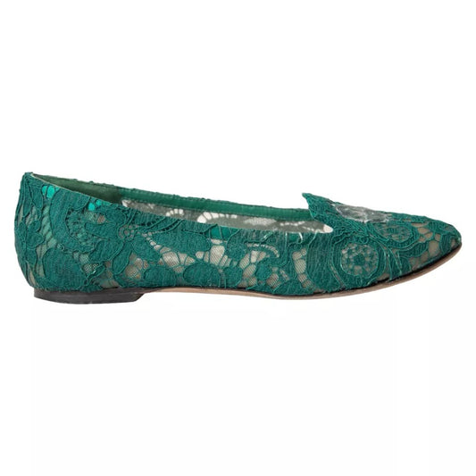 Zapatos planos sin cordones con cordones Taormina en color verde de Dolce & Gabbana