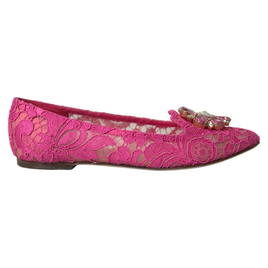 Mocasines de ballet con cristales y encaje rosa de Dolce & Gabbana