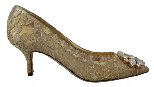 Zapatos de tacón con cristales y encaje Taormina dorados de Dolce & Gabbana