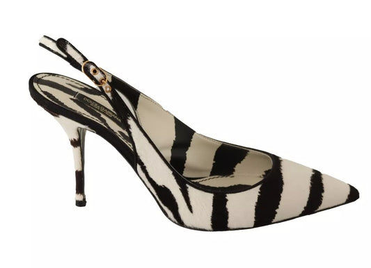 Zapatos de tacón con tiras cruzadas en la parte posterior de piel de cebra en blanco y negro de Dolce & Gabbana