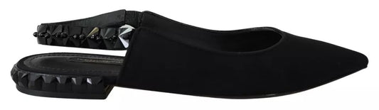 Zapatos planos negros con tiras cruzadas y cristales de Charmeuse de Dolce & Gabbana