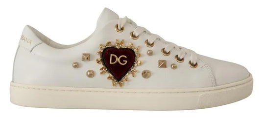 Zapatillas deportivas Dolce & Gabbana de piel blanca con corazón rojo y dorado