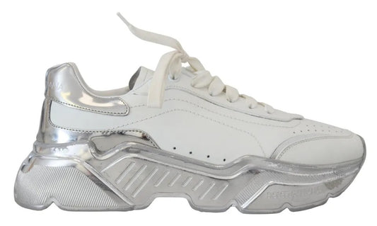 Zapatillas deportivas Daymaster de piel plateada y blanca para mujer de Dolce & Gabbana