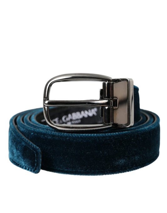 Cinturón de piel de terciopelo azul con hebilla de metal plateado de Dolce & Gabbana