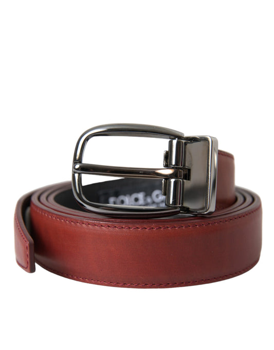 Cinturón de cuero marrón con hebilla de metal plateado de Dolce & Gabbana para hombre