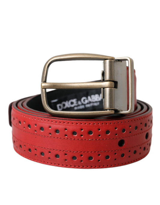 Cinturón de piel perforada con hebilla de metal roja de Dolce & Gabbana para hombre