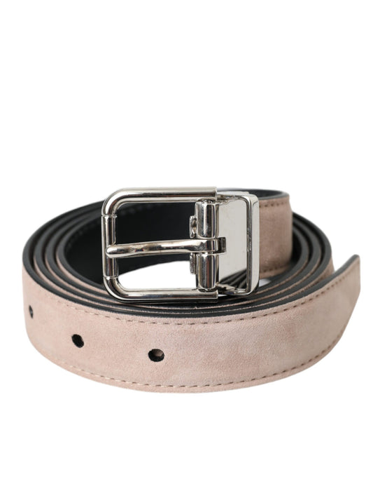 Cinturón de piel de ante beige con hebilla plateada de Dolce & Gabbana para hombre