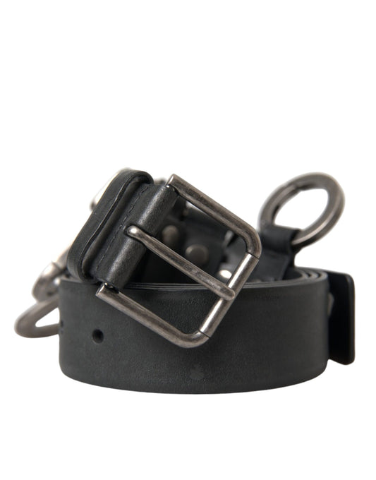 Cinturón con hebilla de metal plateado y piel de becerro negra de Dolce & Gabbana