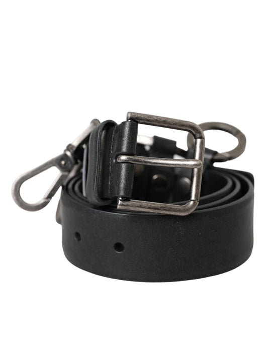 Cinturón con hebilla de metal plateado y piel de becerro negra de Dolce & Gabbana