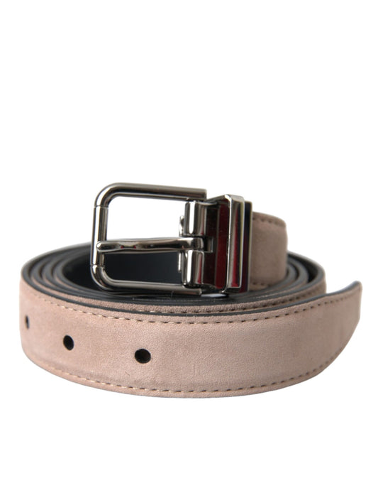 Cinturón de piel de ante beige con hebilla plateada de Dolce & Gabbana para hombre