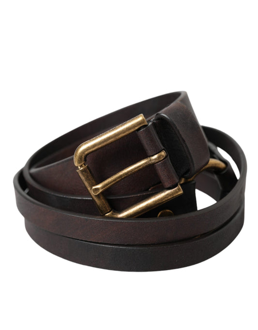 Cinturón de mujer con hebilla de metal dorado y cuero marrón oscuro de Dolce & Gabbana