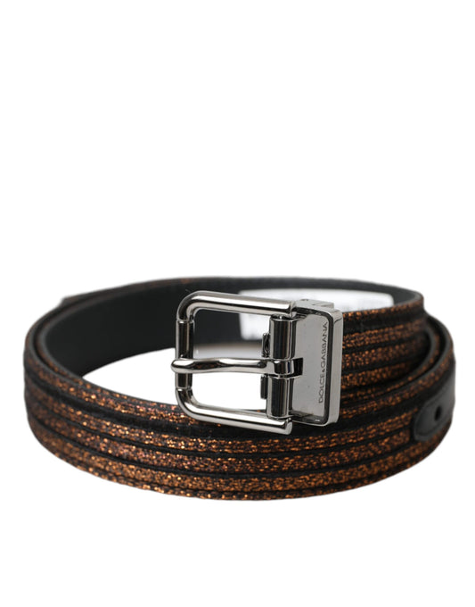 Cinturón con hebilla de metal plateado y rayas en jacquard dorado de Dolce & Gabbana