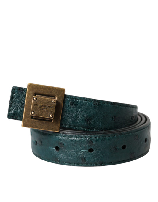 Cinturón de piel verde oscuro con hebilla de metal cuadrada de Dolce & Gabbana