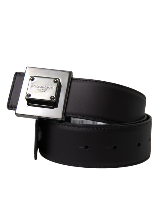 Cinturón con hebilla de metal cuadrada de piel de becerro negra de Dolce & Gabbana