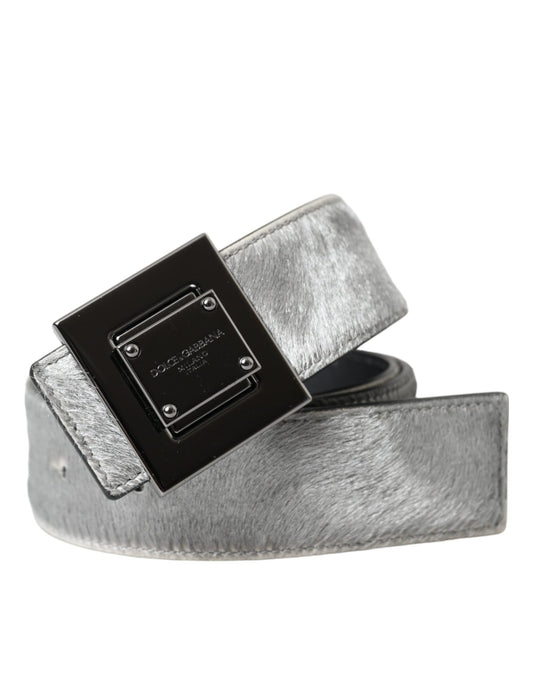 Cinturón de piel plateada con hebilla de metal cuadrada de Dolce & Gabbana