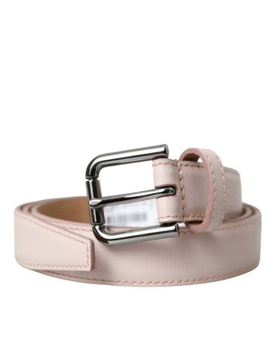 Cinturón de piel rosa claro con hebilla de metal plateado de Dolce & Gabbana