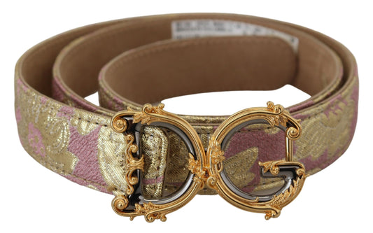 Cinturón con hebilla de metal dorado y logotipo DG en jacquard rosa de Dolce & Gabbana