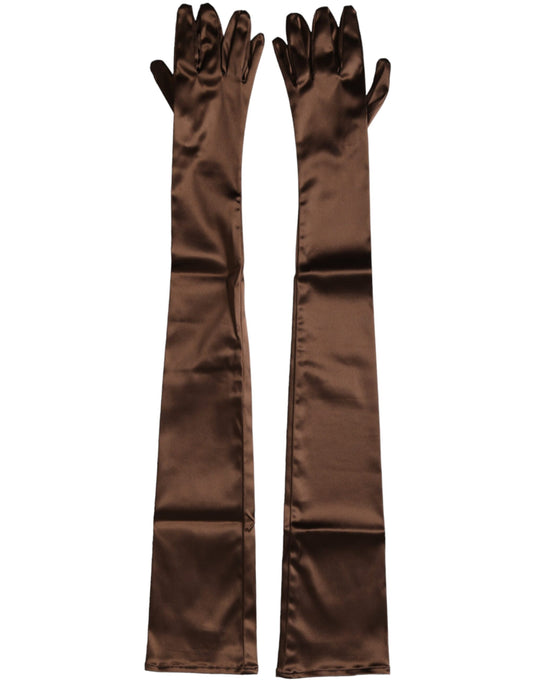 Guantes hasta el codo de satén de acetato marrón de Dolce & Gabbana