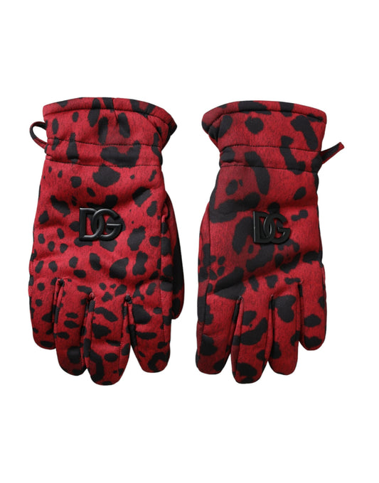 Guantes hasta la muñeca con logo de leopardo rojo de Dolce & Gabbana