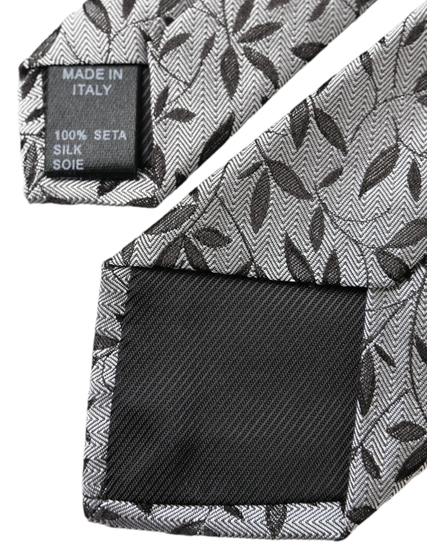 Corbata ajustable de seda 100 % con hojas grises