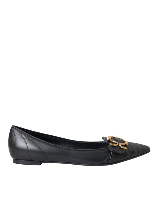 Zapatos planos puntiagudos de cuero Devotion en color negro de Dolce & Gabbana