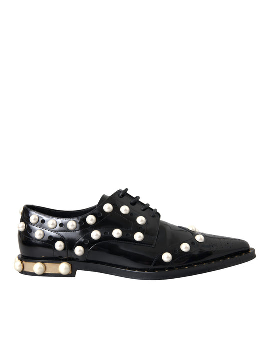 Zapatos de vestir con apliques de perlas de imitación de cuero negro de Dolce & Gabbana