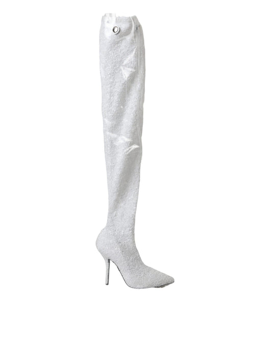 Botas altas hasta la rodilla con tacón de aguja y tacón blanco de Dolce & Gabbana