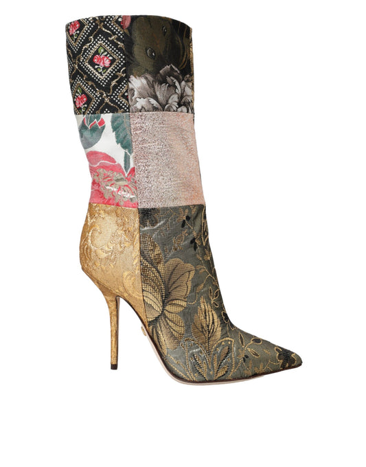 Botas de tacón con estampado de patchwork multicolor de Dolce & Gabbana