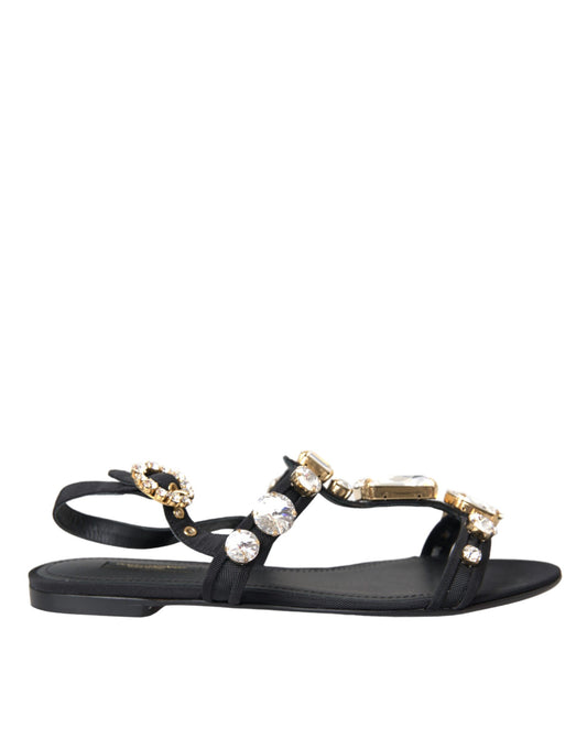 Sandalias planas de piel con cristales de color negro de Dolce & Gabbana